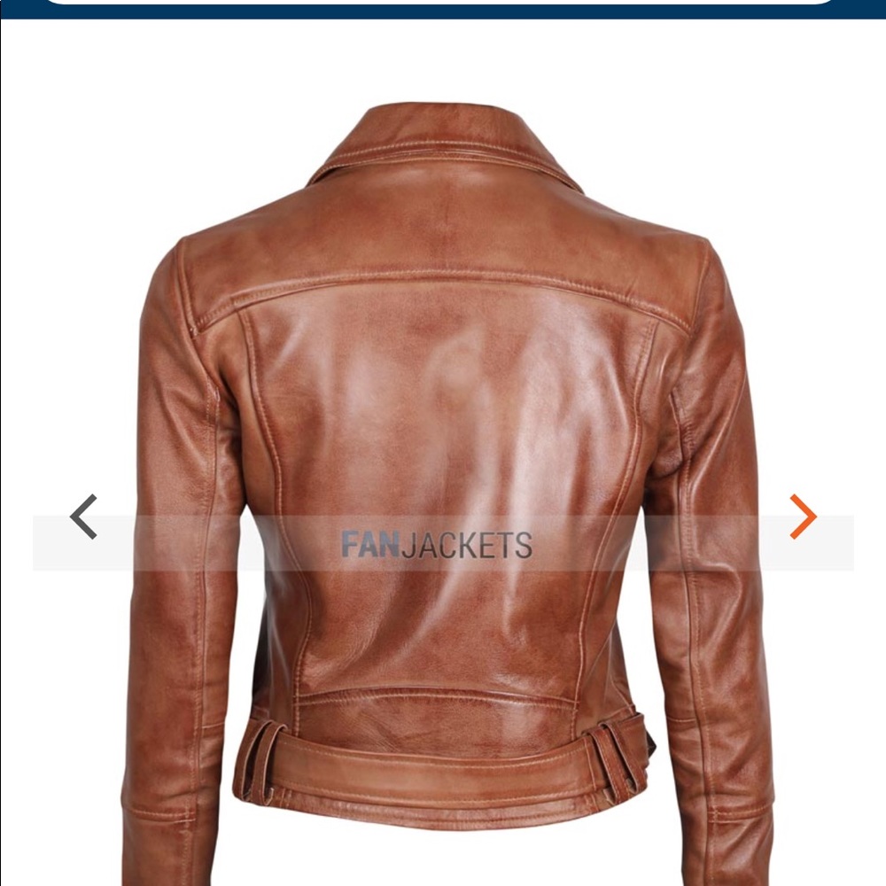 👻 Fanjacket real leather moto bike jacket brown - Picture 3 of 5
